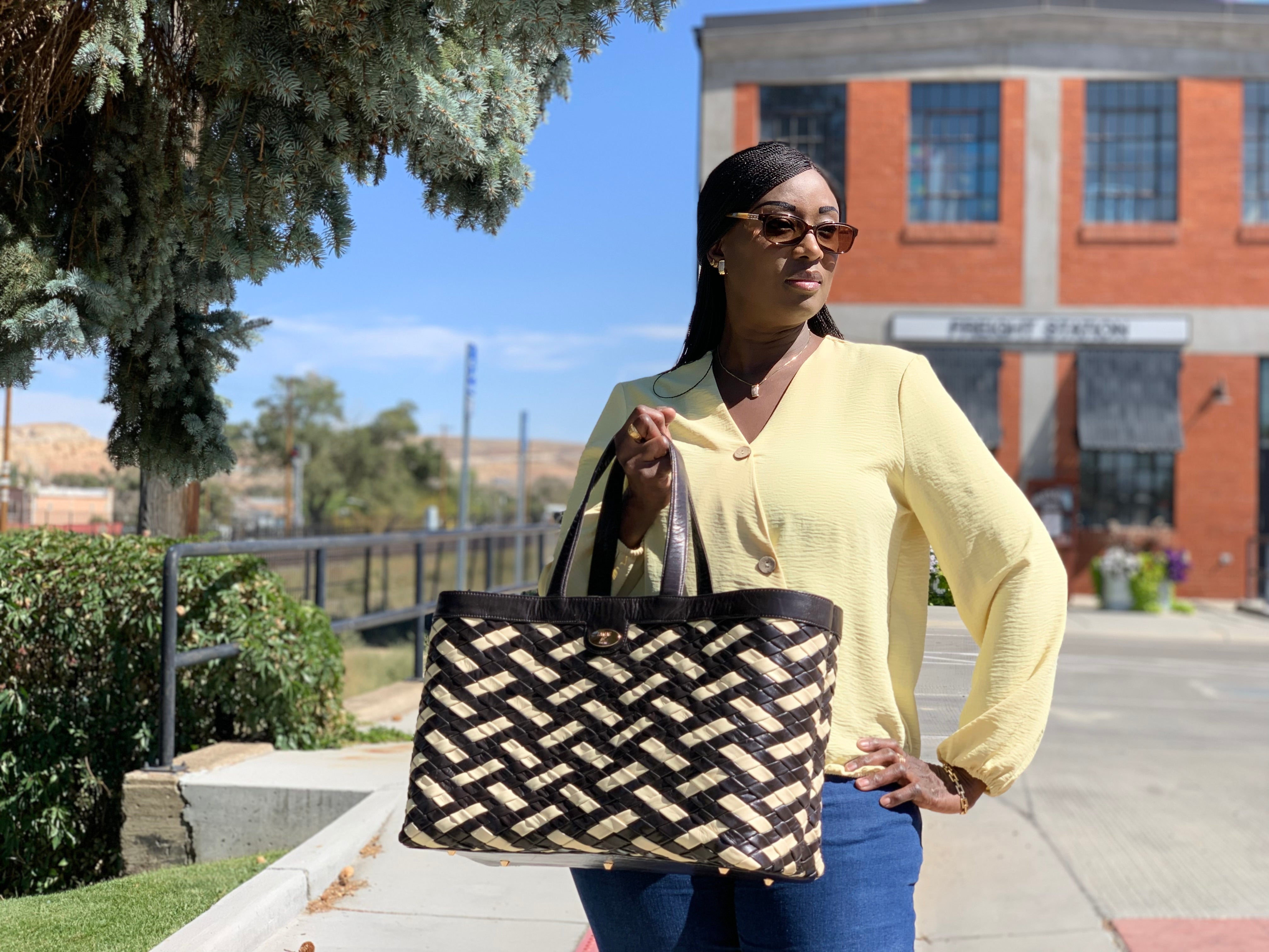 Paulel woven tote dark brown/cream