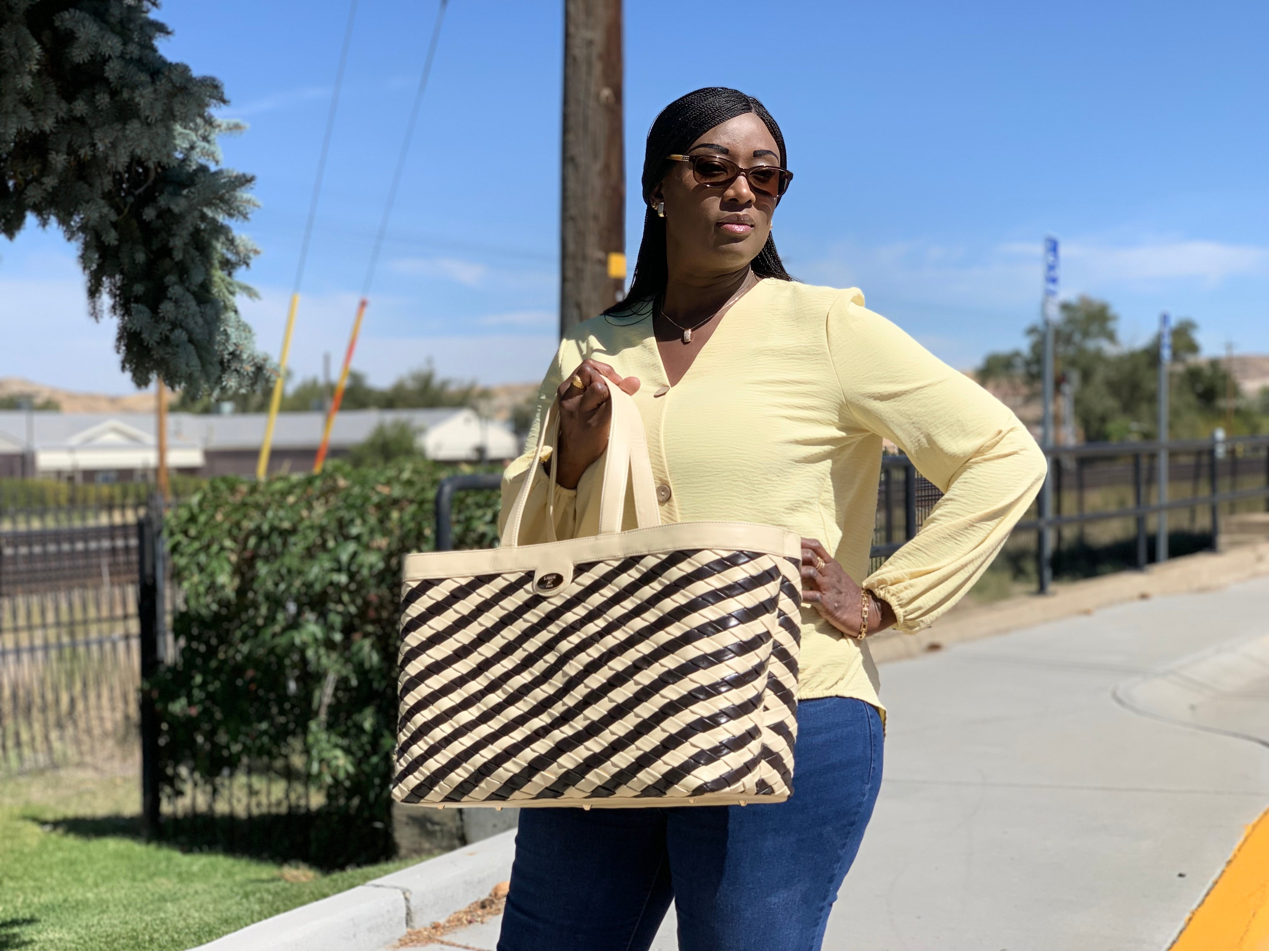 Paulel woven tote cream/dark brown