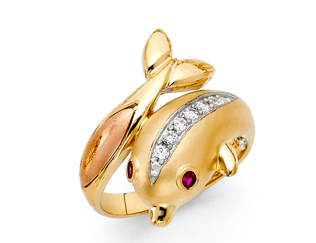 14KY 2T CZ Fancy Dolphin Ring