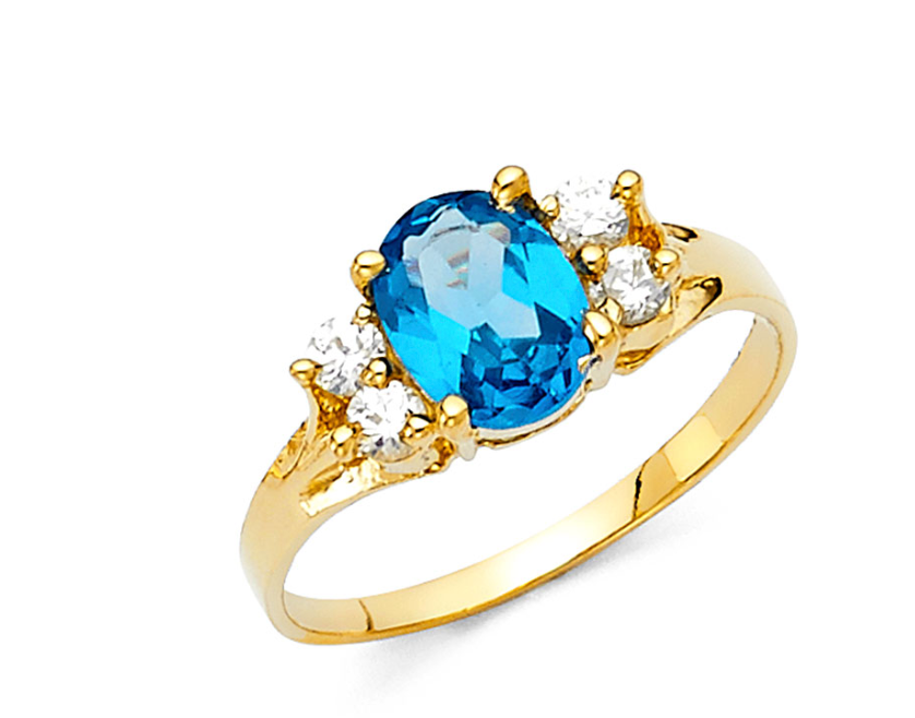 14KY CZ Fancy Ring Blue