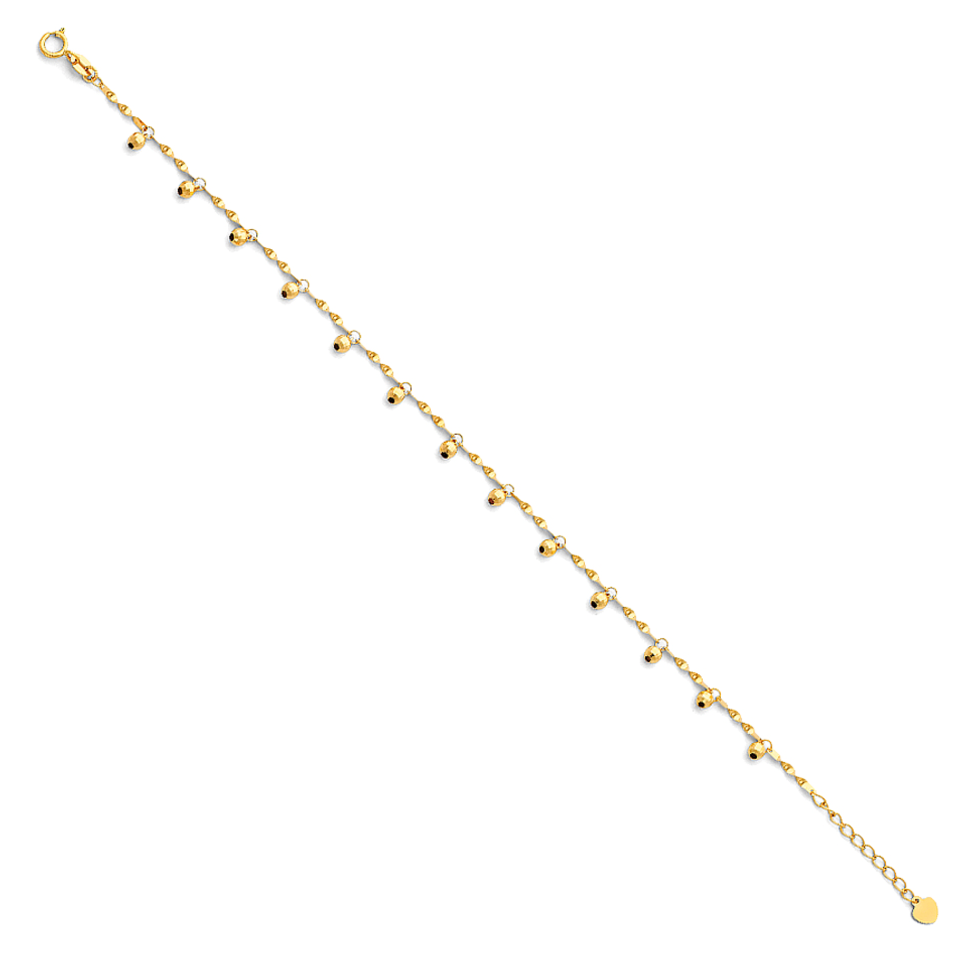 14K Yellow Gold Light Anklet with Bead Charms - 9 Inch