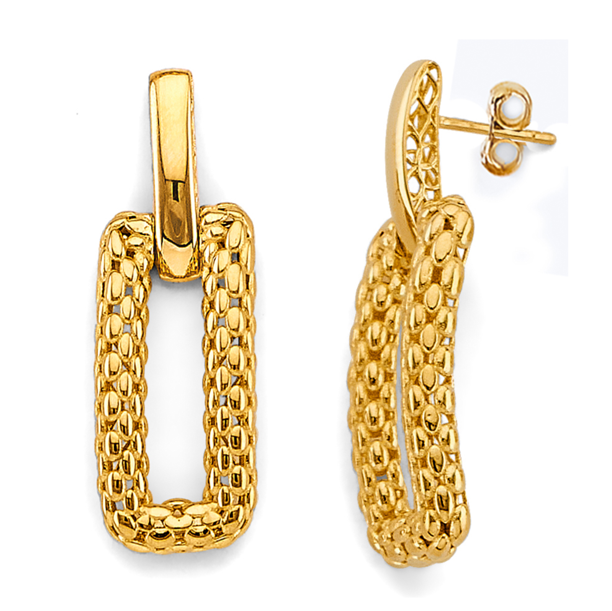 14KY Hollow Mesh Rectangular Design Earrings