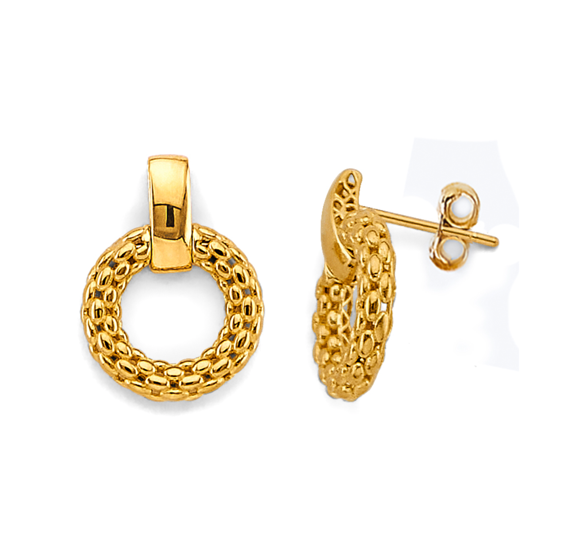 14KY Hollow Mesh Circle Design Earrings