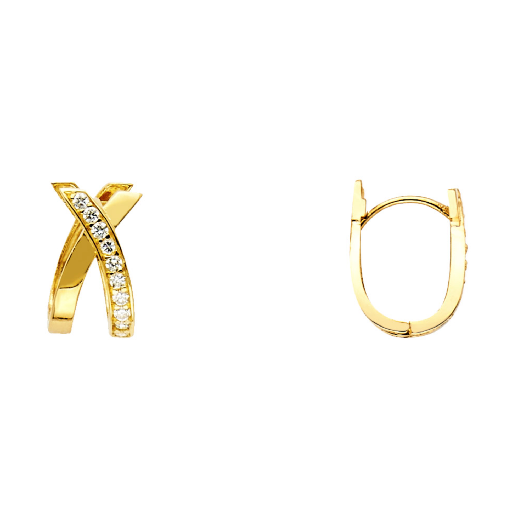 14KY X Design Round CZ U Shape Earrings