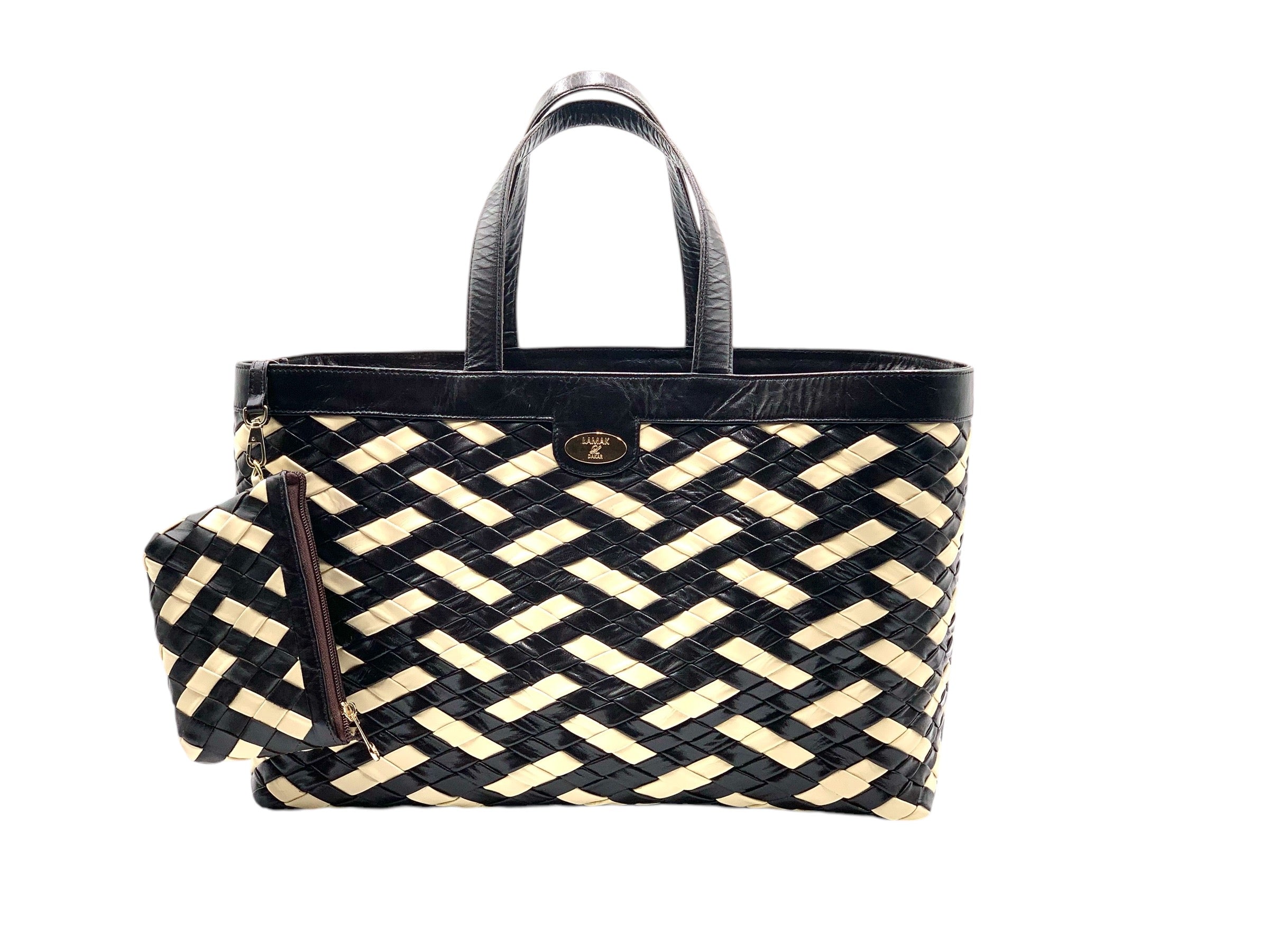 Paulel woven tote dark brown/cream