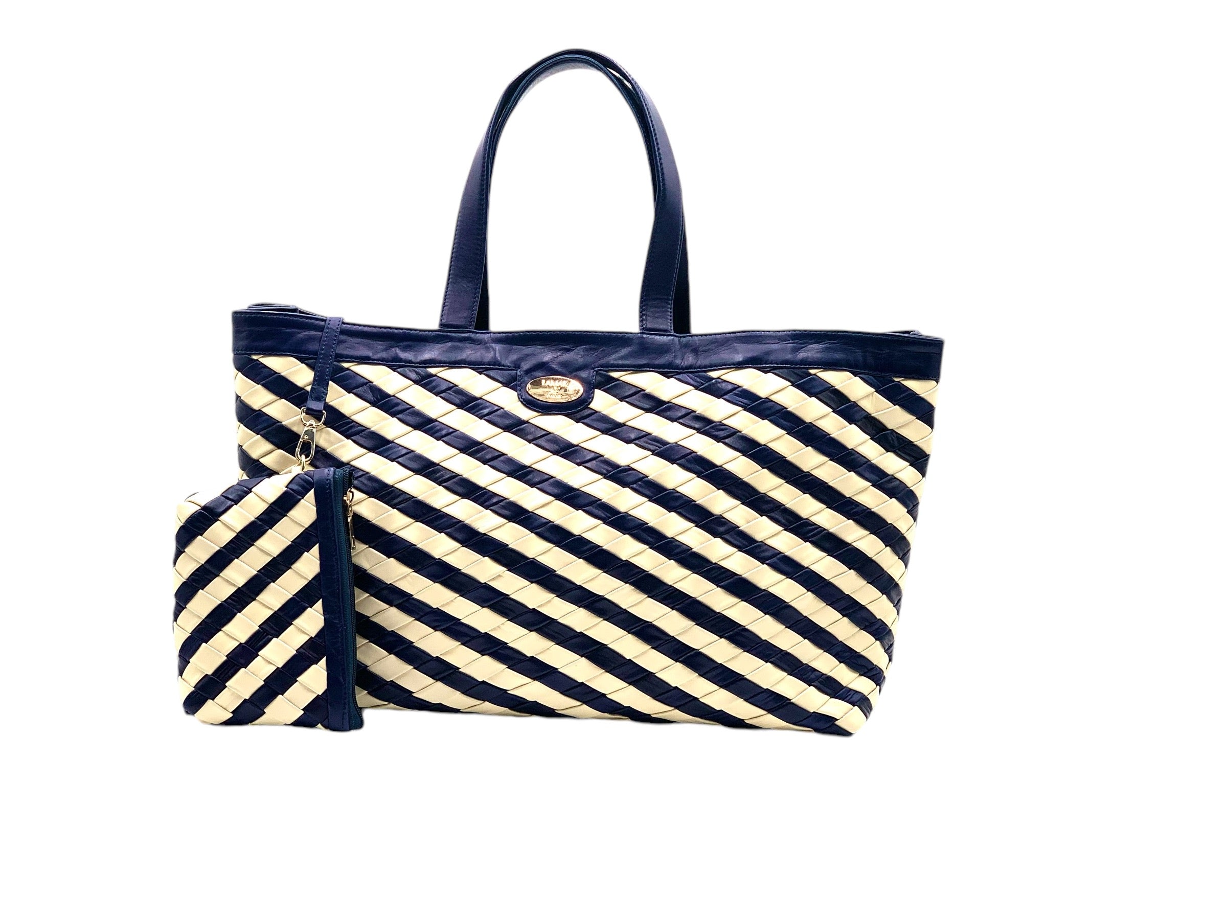 Paulel woven tote blue/cream