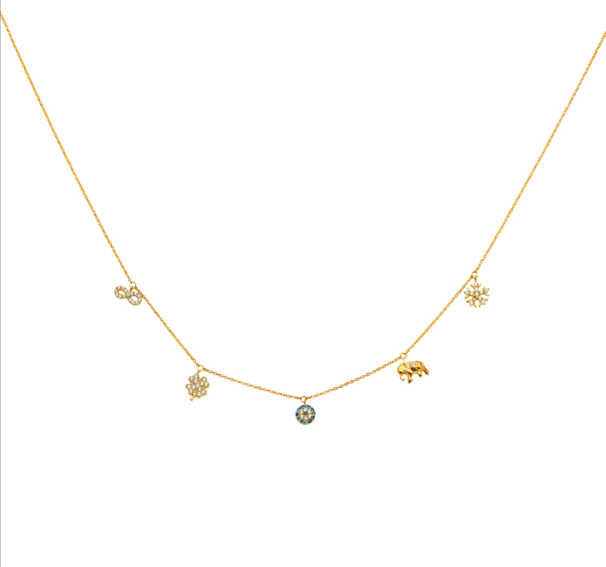 14K Yellow Gold CZ Dangling Light Necklace - 17 Inch