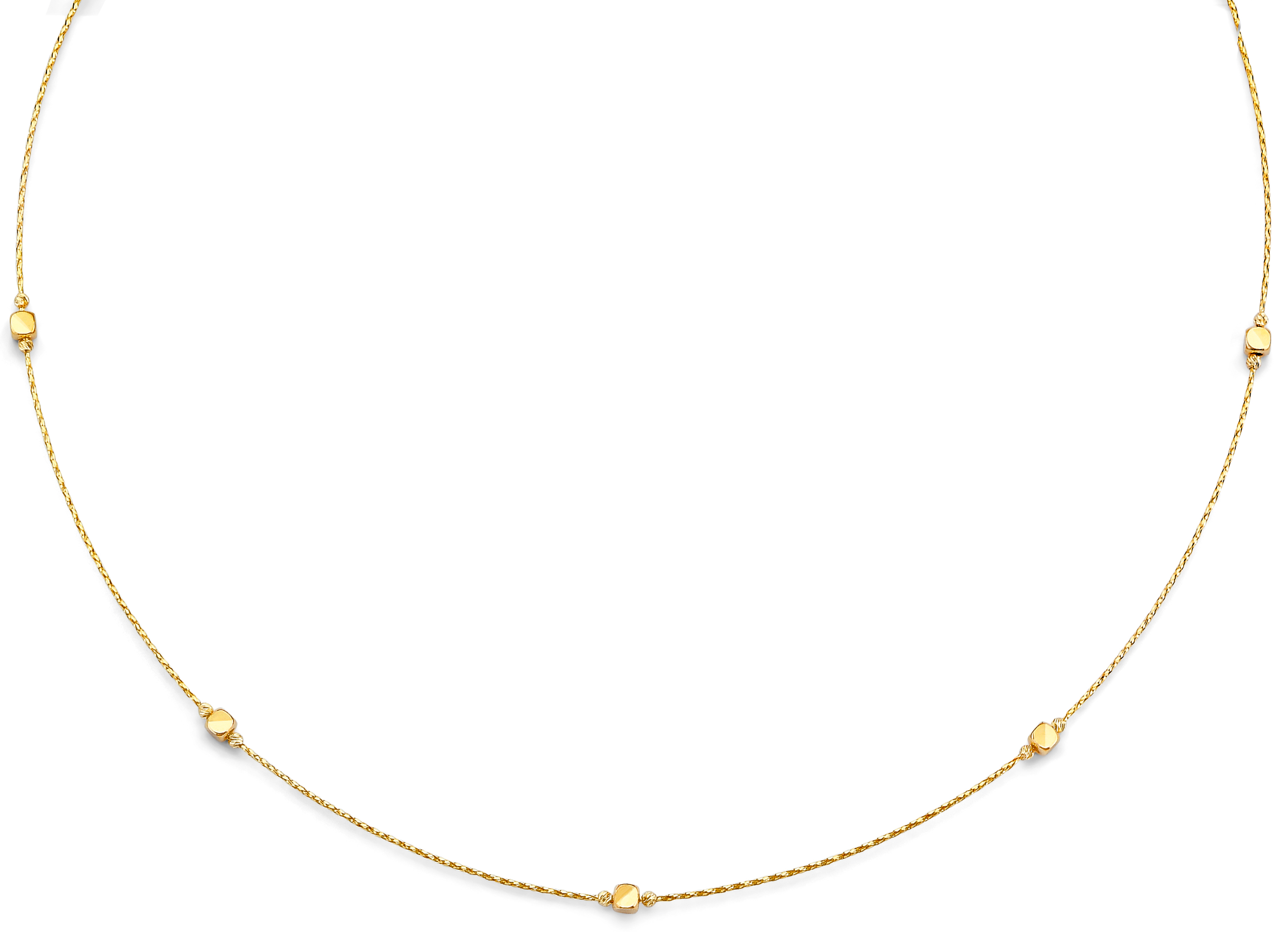 14K Yellow Gold String Necklace with Square & Round Ball Accents