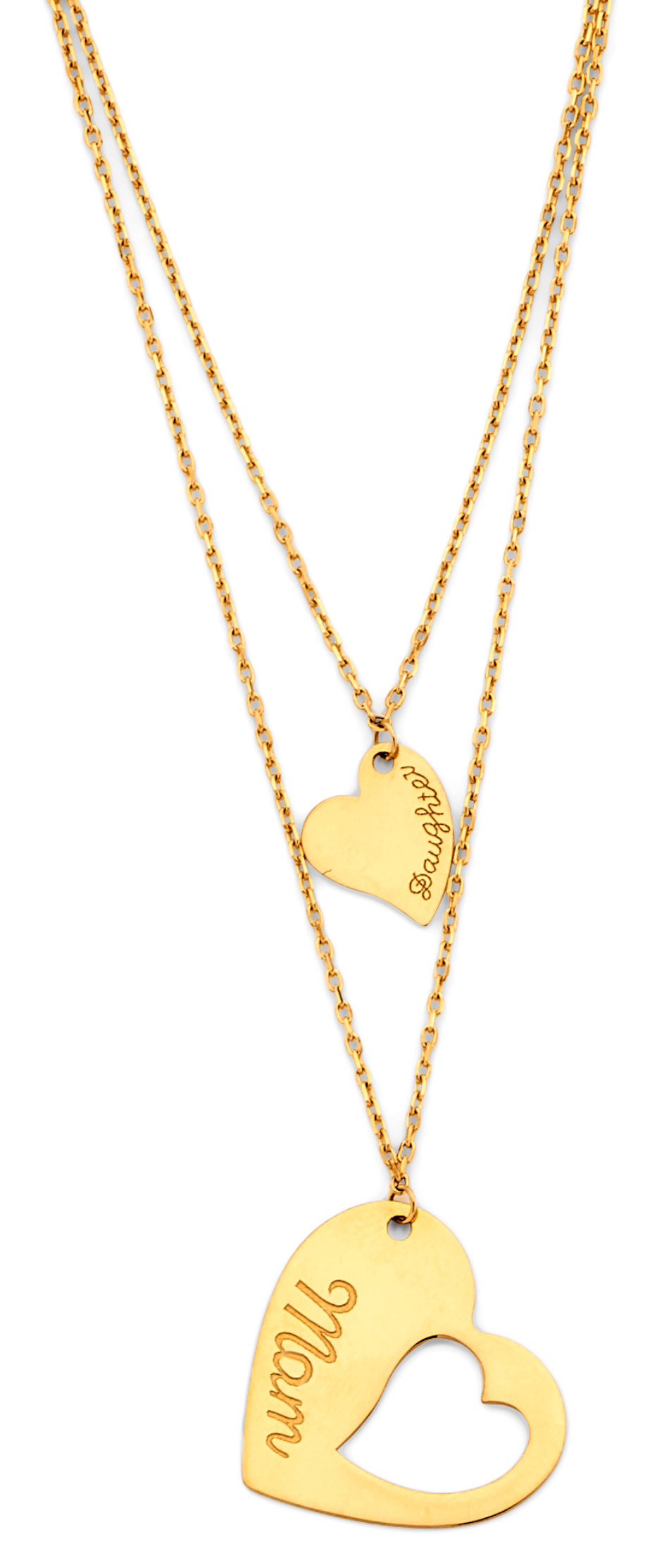 14K Yellow Gold Mom & Daughter Heart Necklace