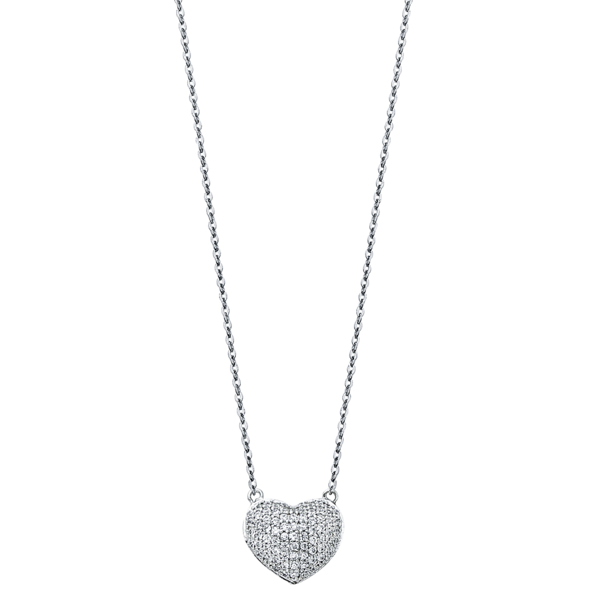 14K White Gold Pavé Heart Necklace - 17 Inch