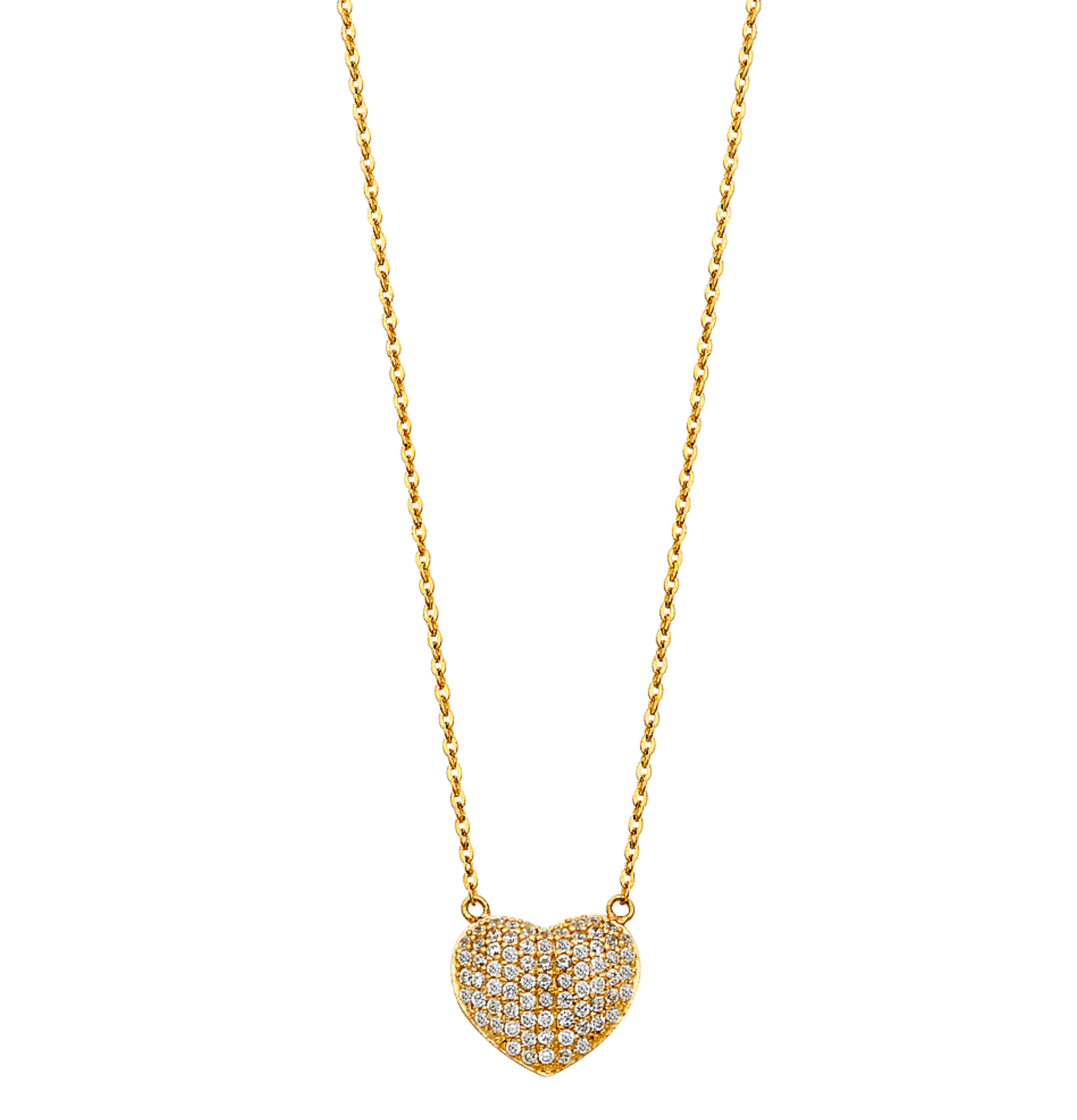 14K Yellow Gold Pavé Heart Necklace - 17 Inch
