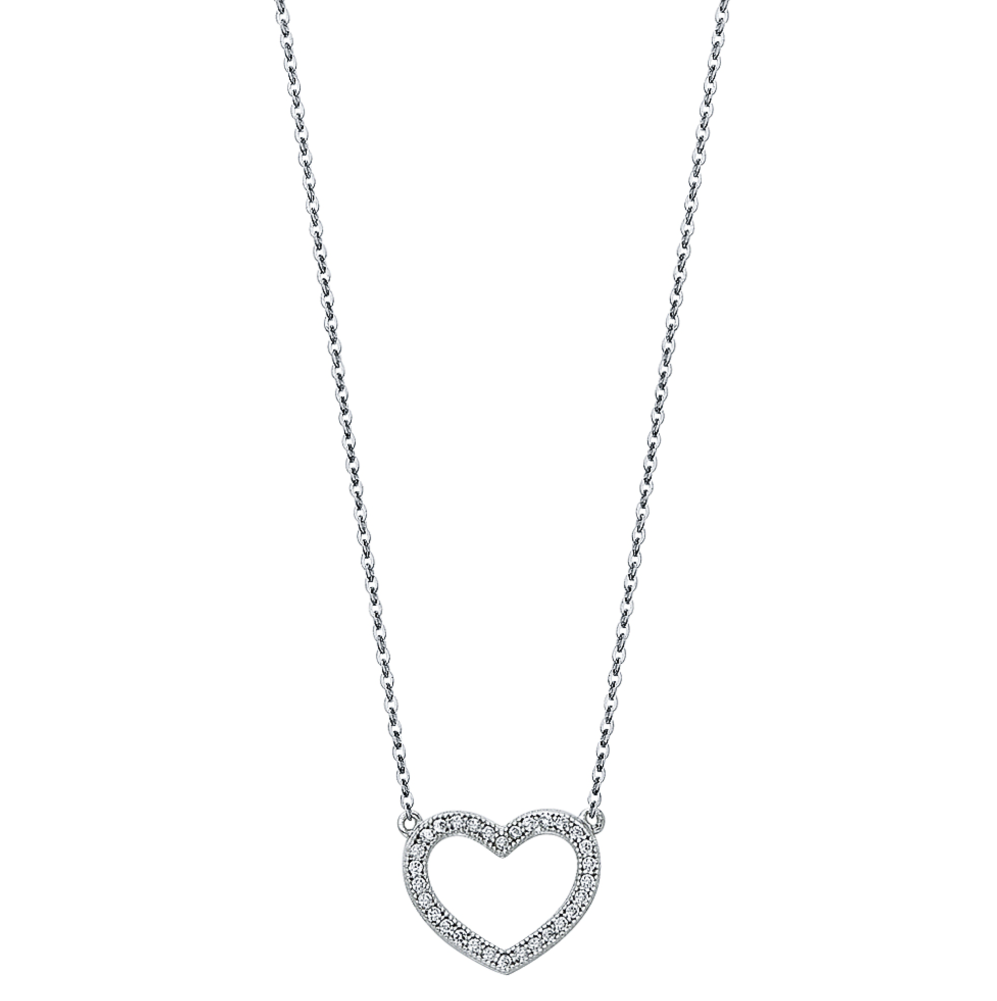 14K White Gold Open Heart Necklace - 17 Inch