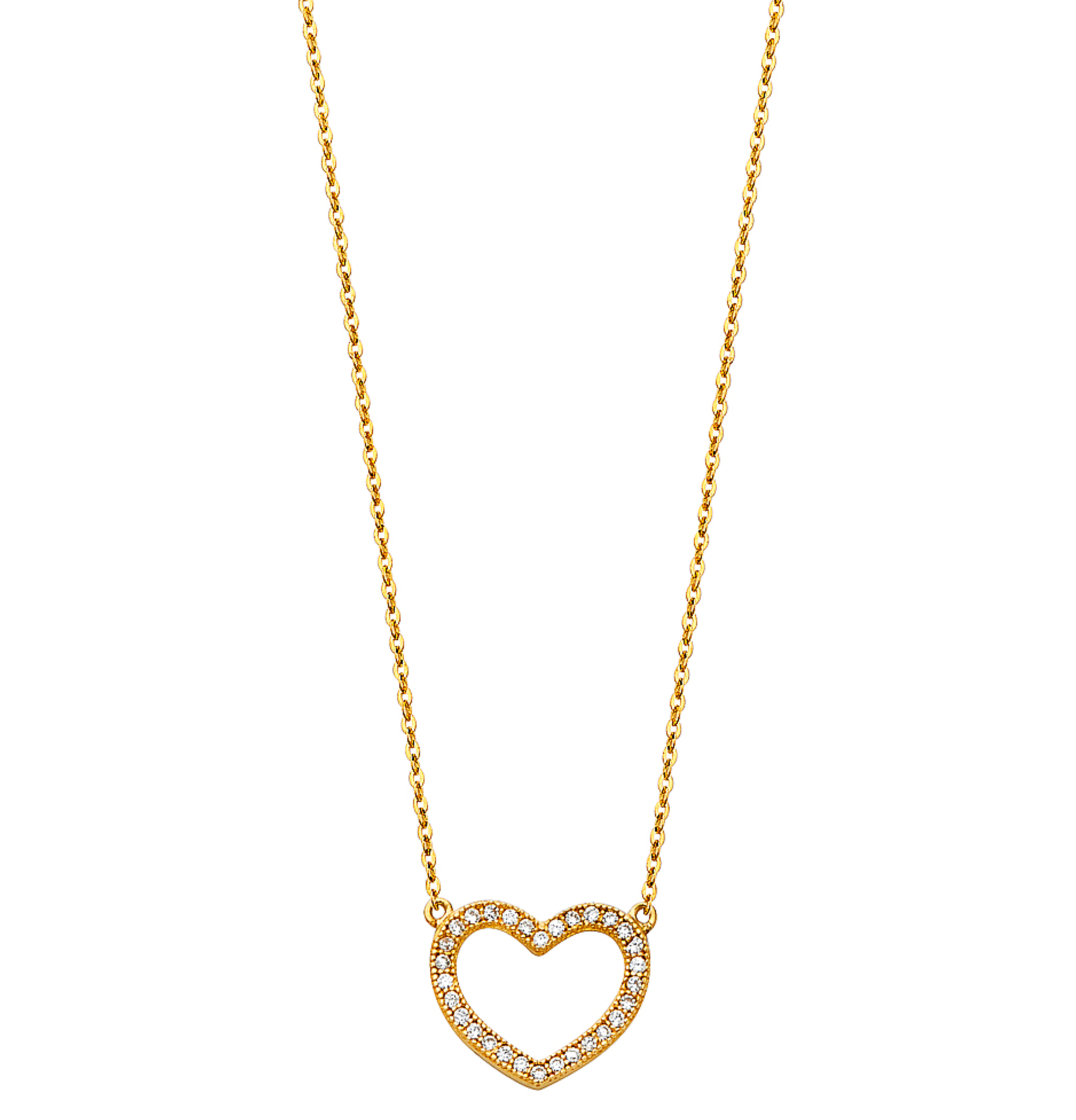 14K Yellow Gold Open Heart Necklace - 17 Inch