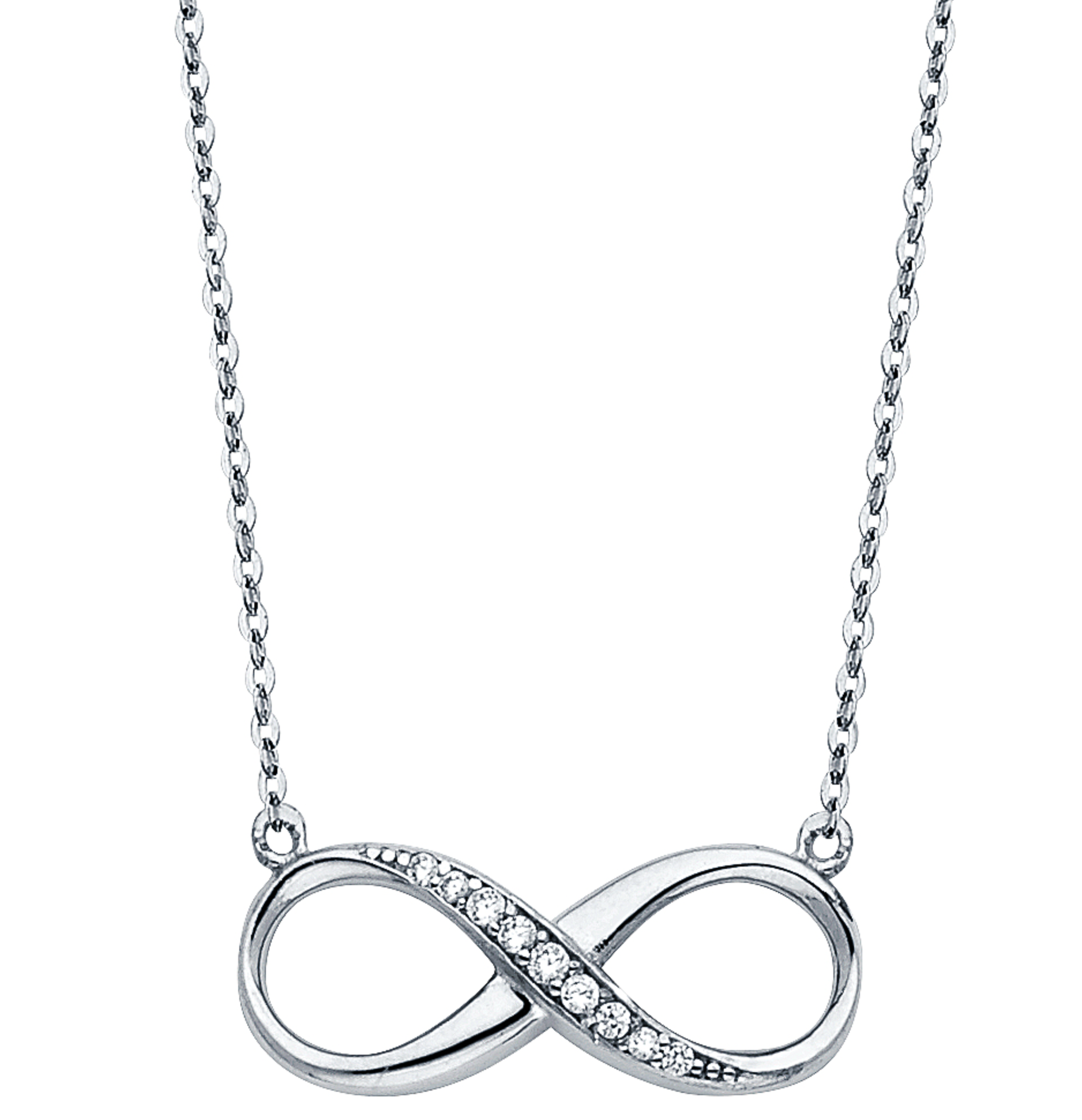 14K White Gold Infinity CZ Necklace - 17 Inch