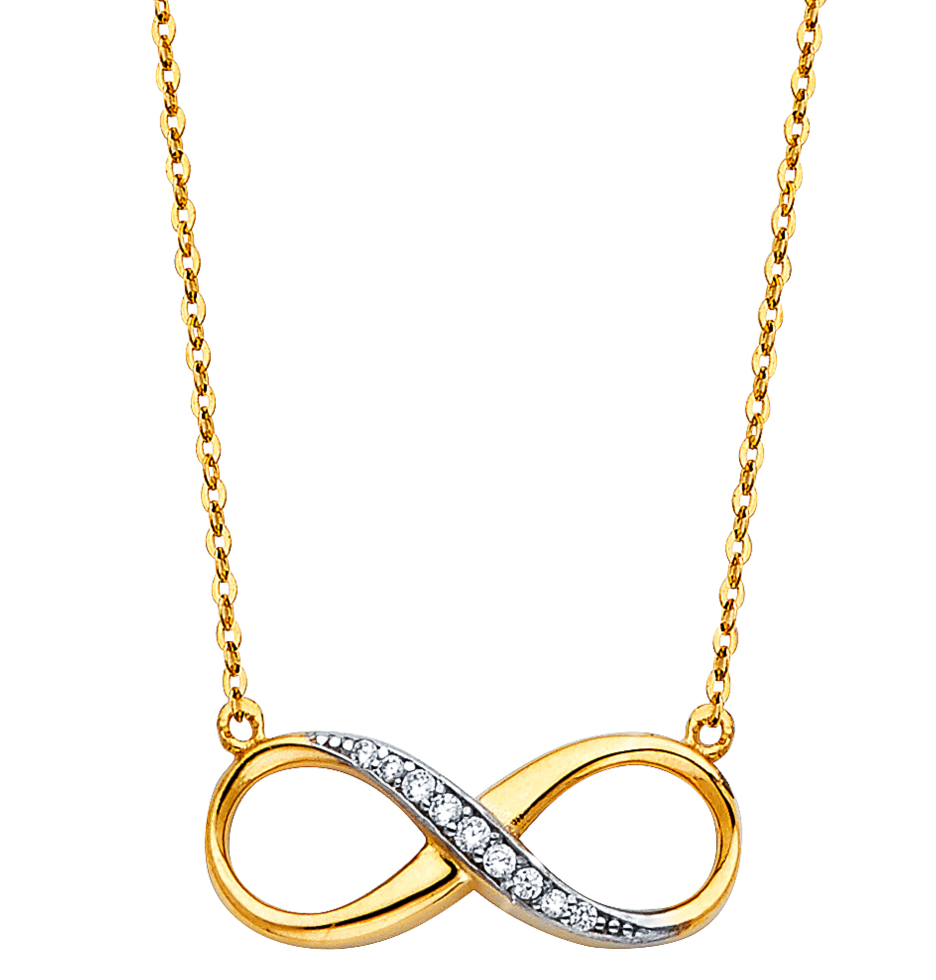 14K Yellow Gold CZ Infinity Necklace - 17 Inch