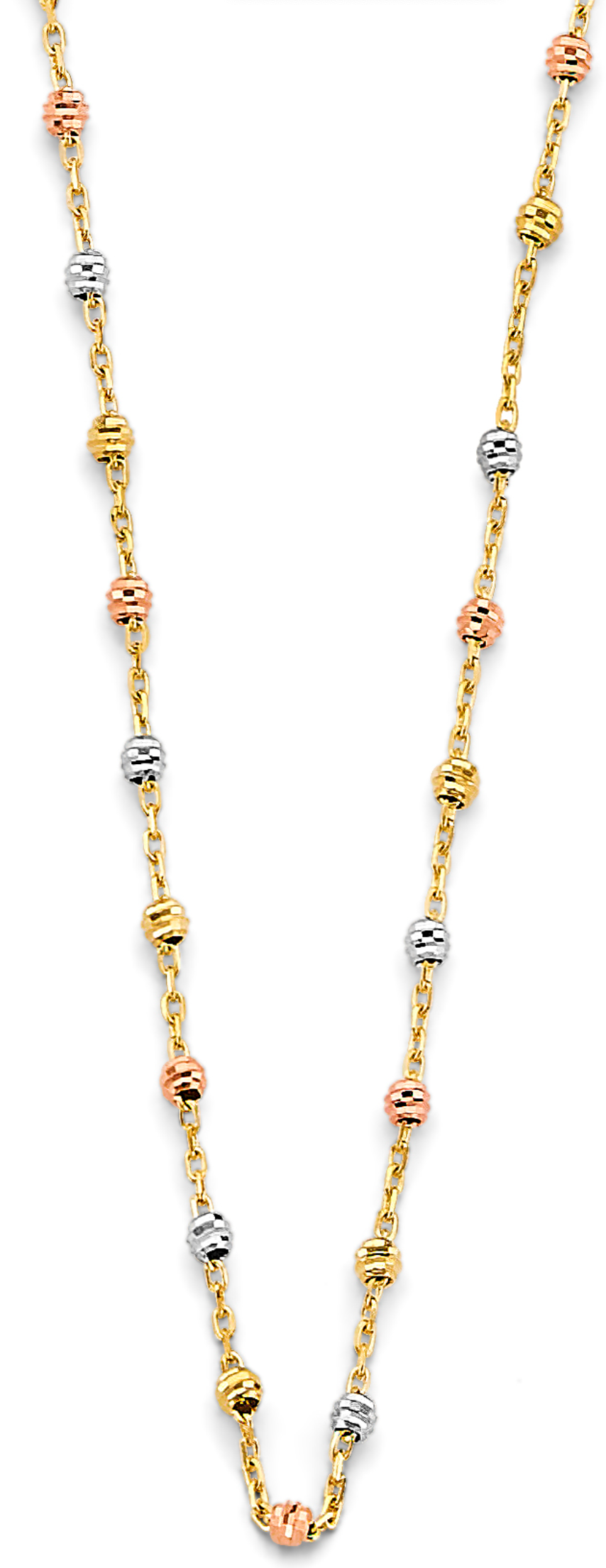 14K 3C Fancy DC Bead Necklace 17" + 1"