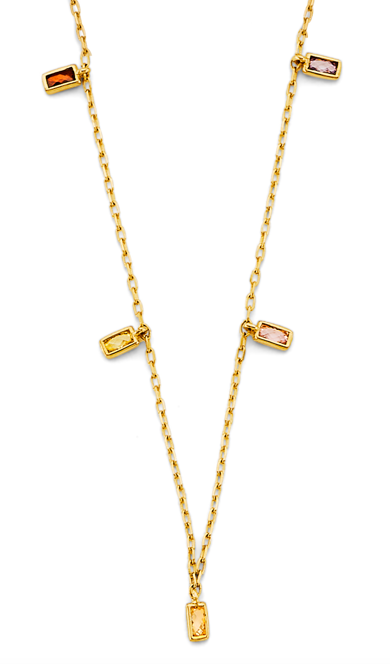 14KY Color Emerald Shape CZ Necklace 17"+1"