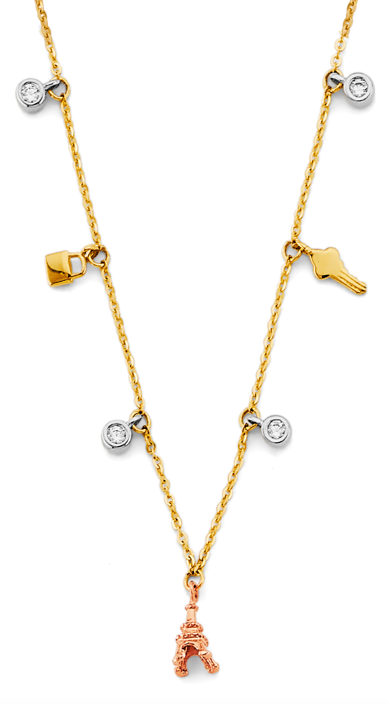 14K 3C Charm CZ Necklace 17"+1"