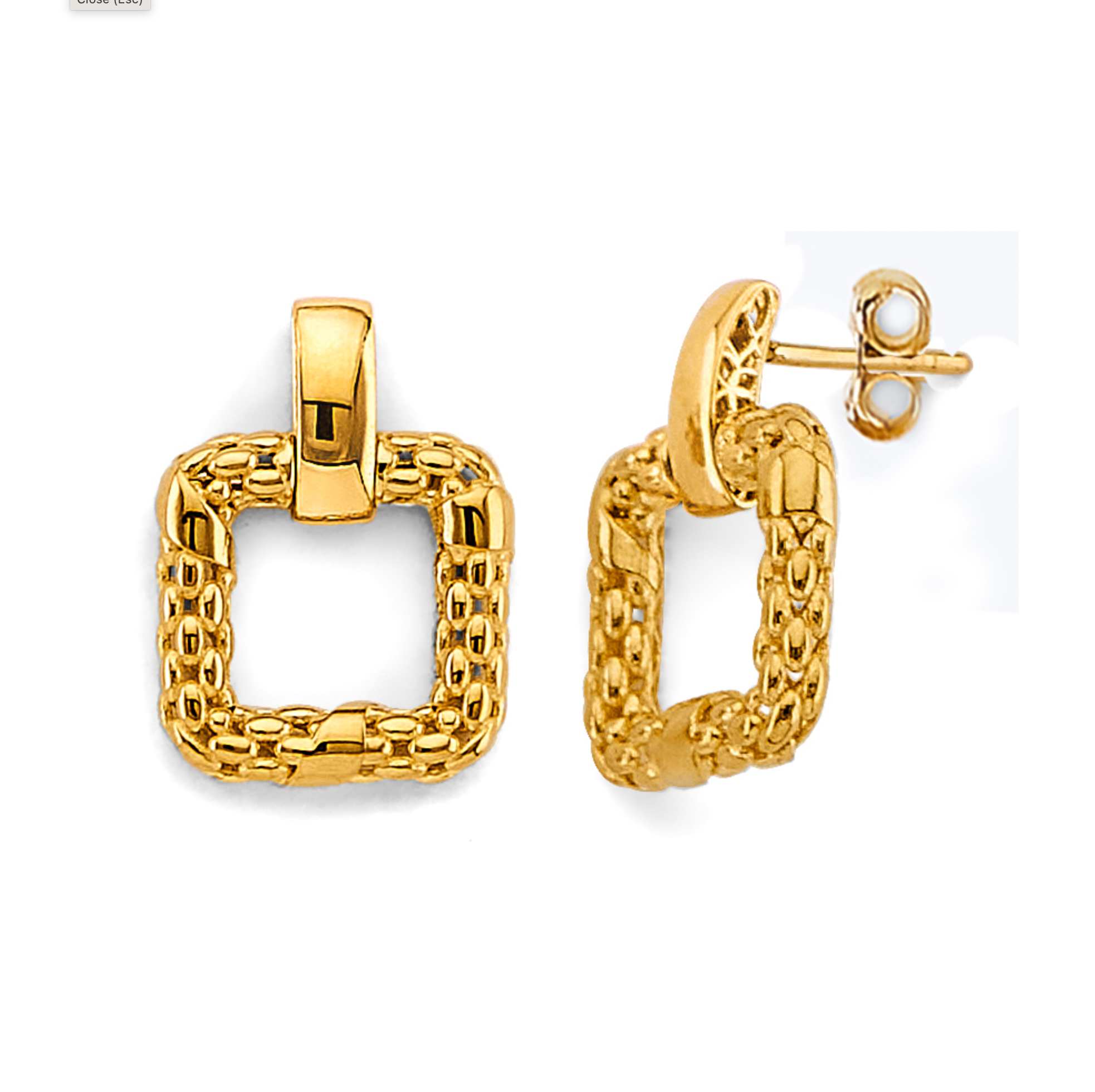 14KY Hollow Mesh Square Design Earrings