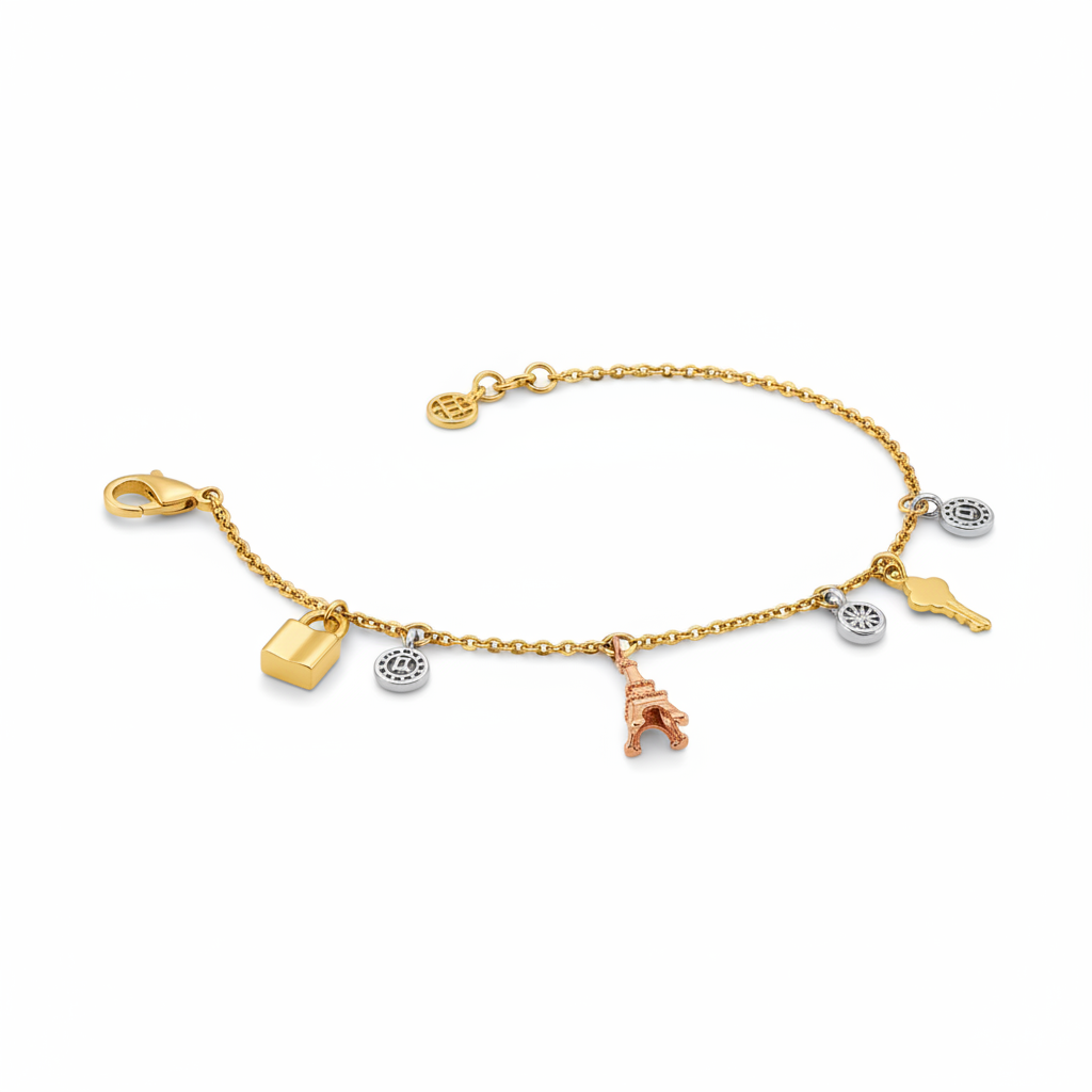 14K Tri-Color Gold Charm Anklet
